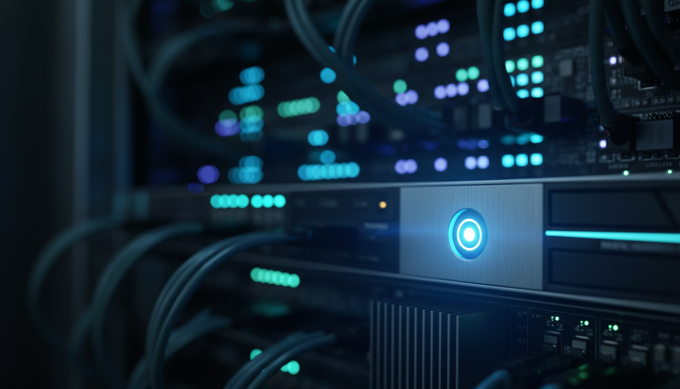Server rack with blue lights