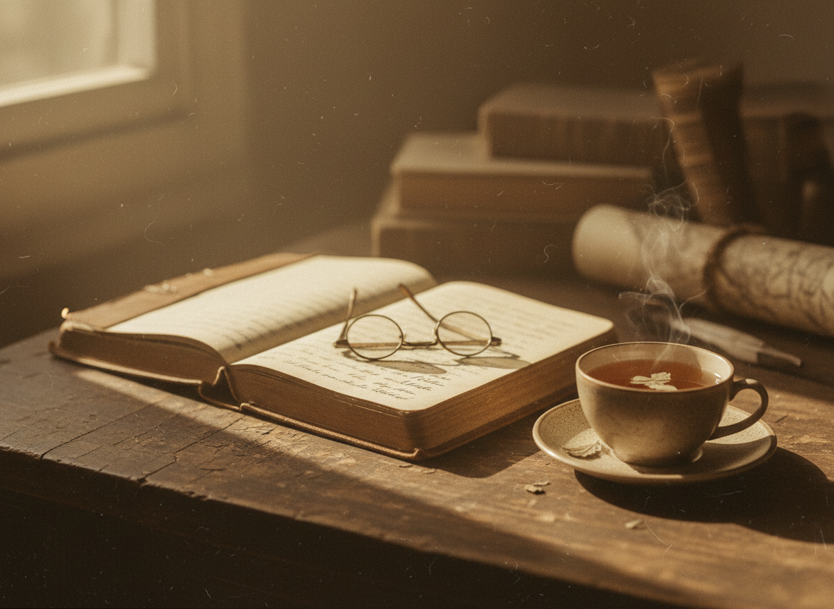 An open notebook on a wooden table