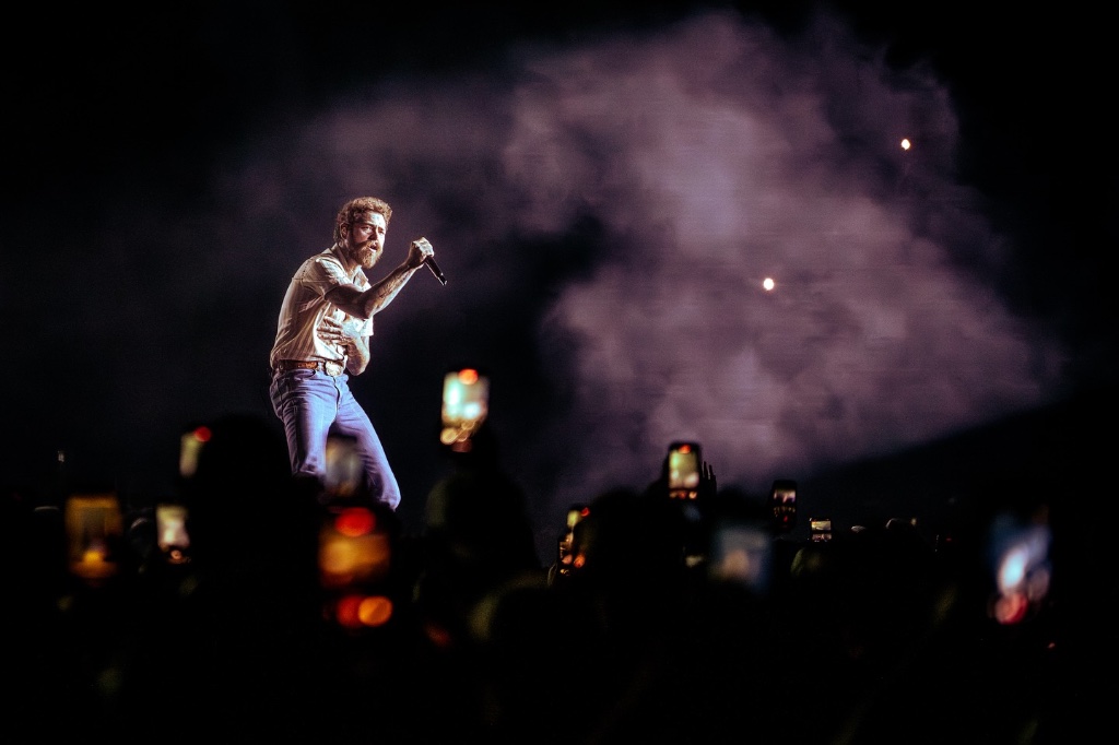 Post Malone performing during the The Big Ass Stadium Tour at State Farm Stadium in Glendale, AZ — concert photography by Anthony Cavale for Cavale Live