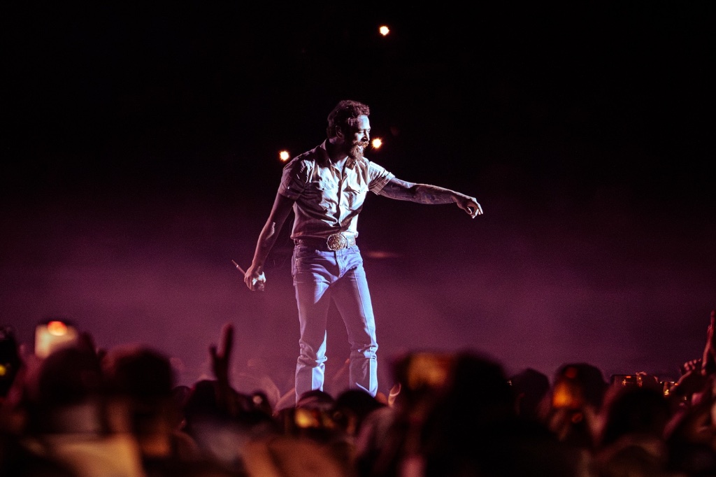 Post Malone performing during the The Big Ass Stadium Tour at State Farm Stadium in Glendale, AZ — concert photography by Anthony Cavale for Cavale Live