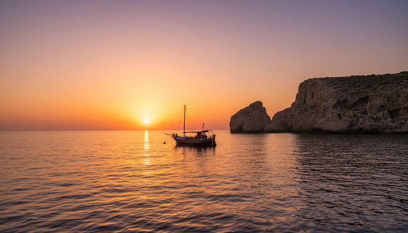 Magical sunset over the Mediterranean Sea during the evening excursion