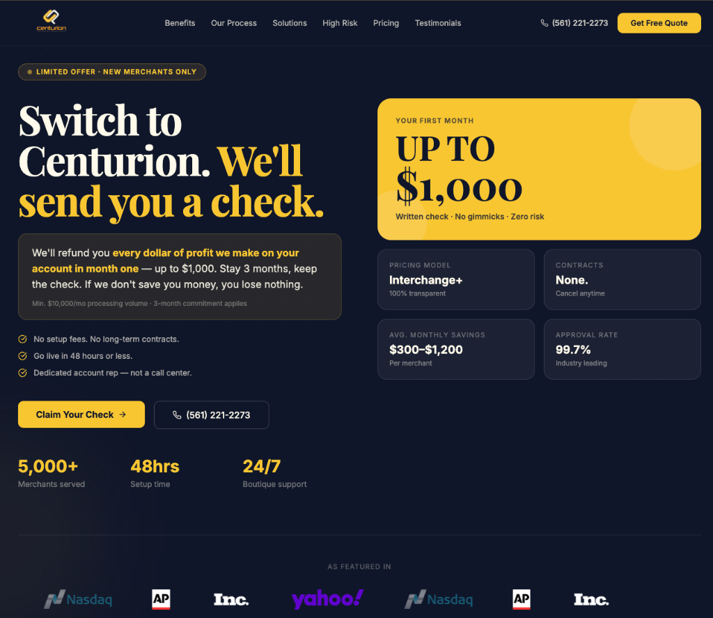 Centurion Payment Services website mockup