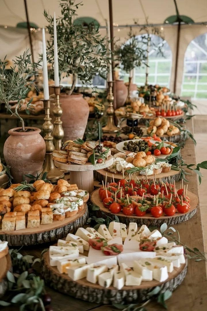Mediterranes Hochzeits-Catering bei Abenddämmerung