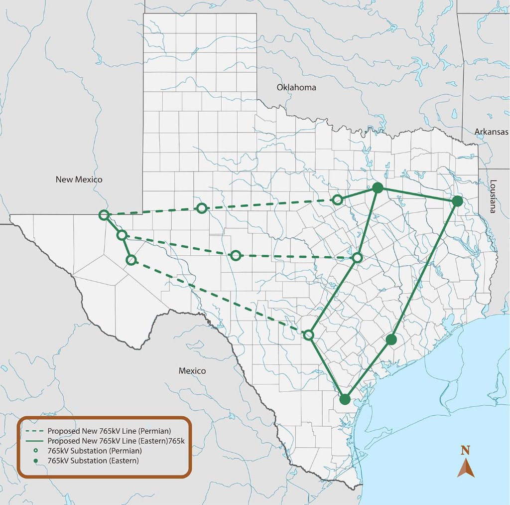 Texas grid expansion and new transmission lines map