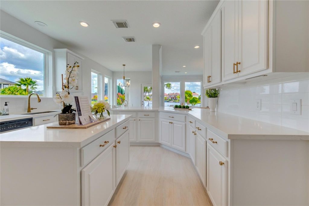 Kitchen with waterfront view