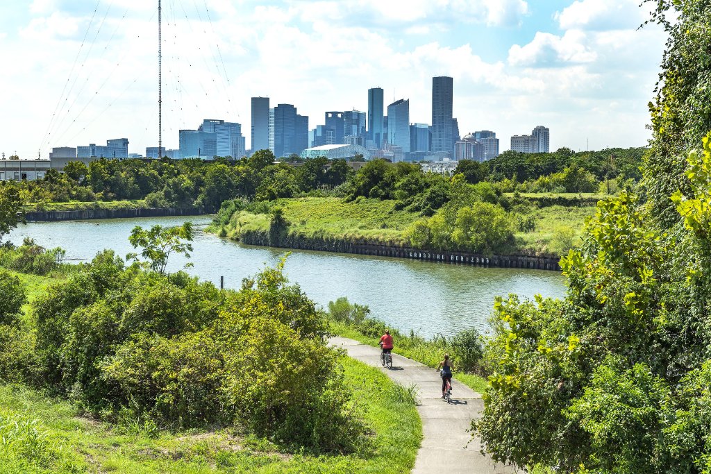 Bayou trail cycling with the skyline