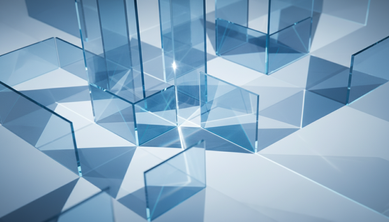 Abstract architectural glass structure representing integrated solutions