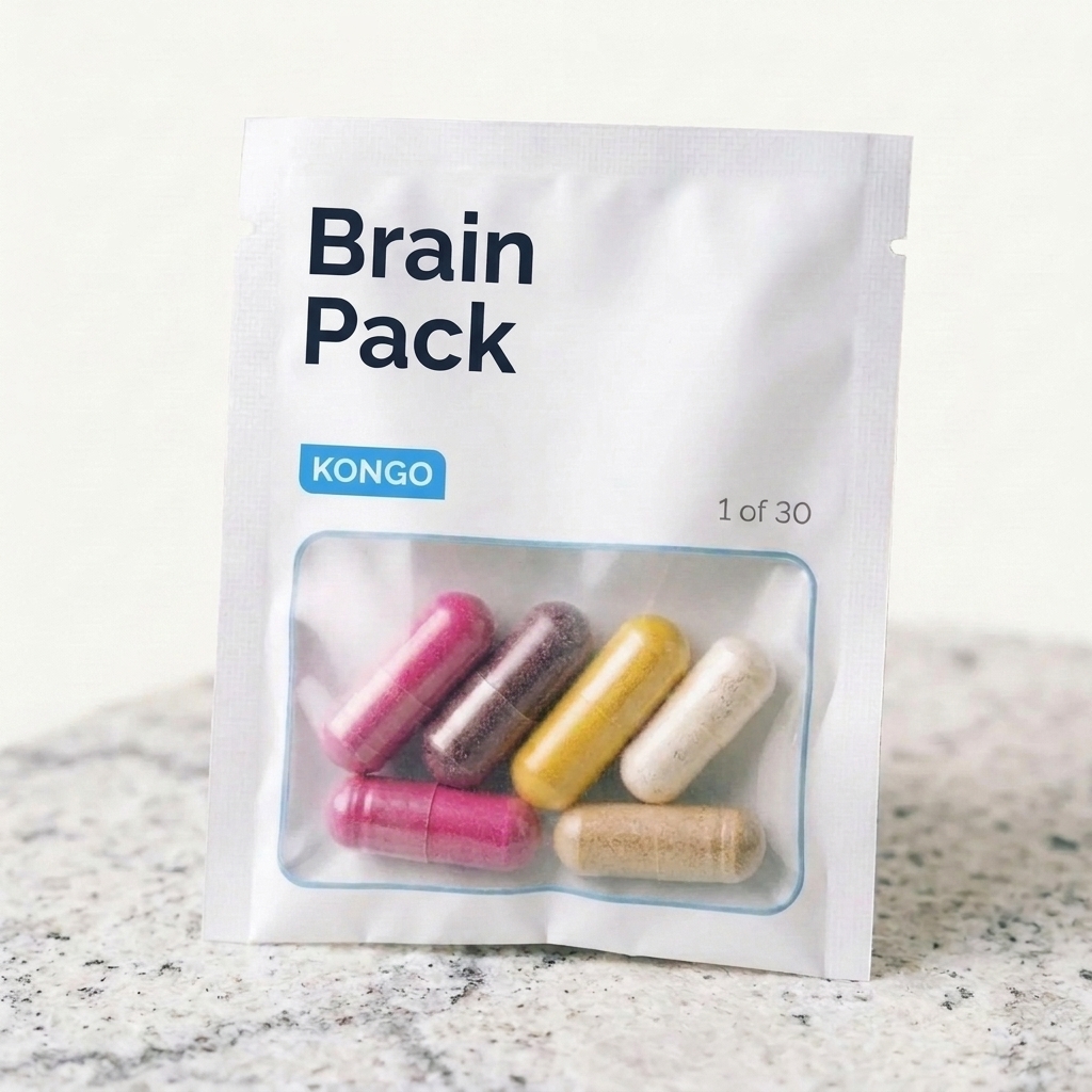 Kongo Brain Pack supplement pouch with daily capsules, 1 of 30.