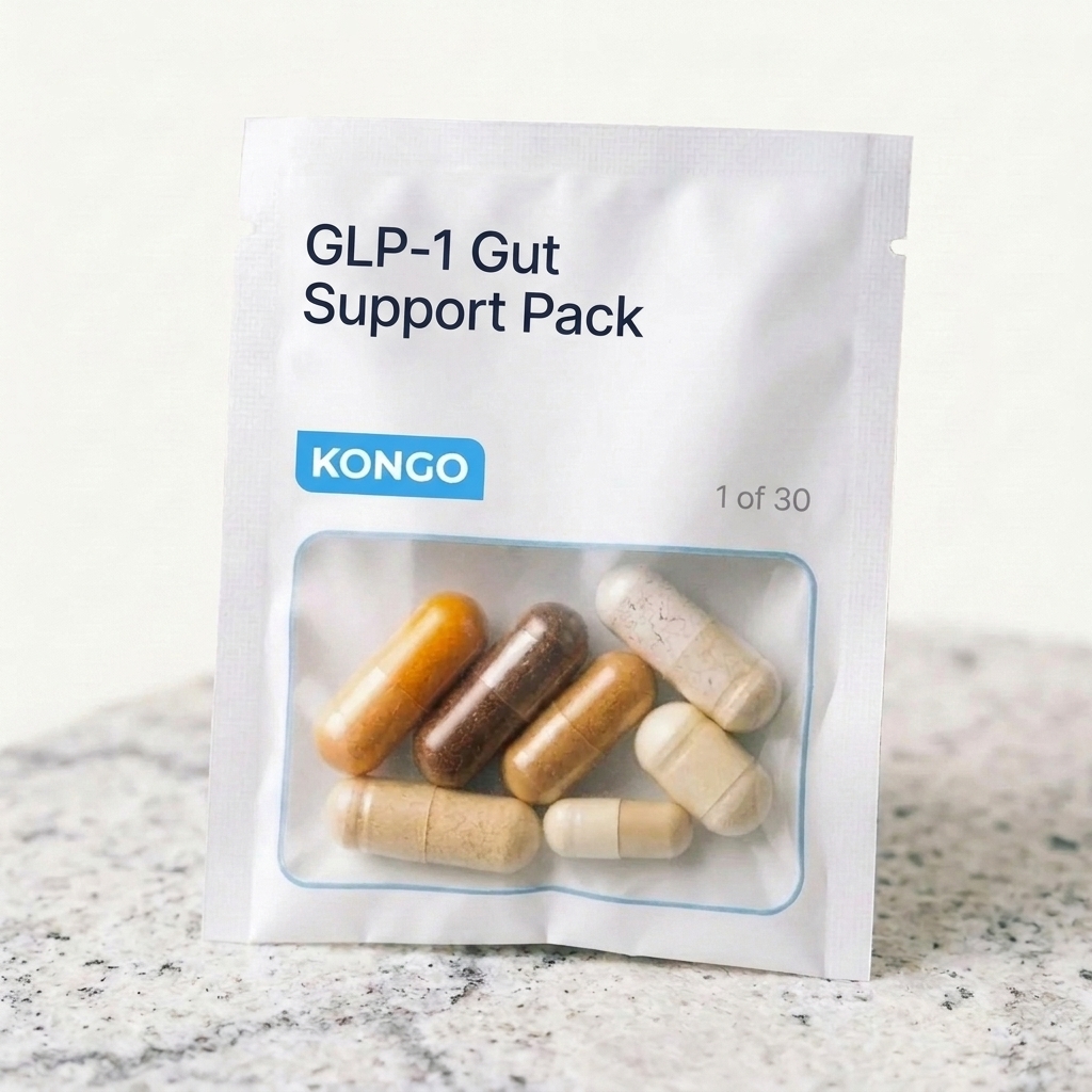 Kongo GLP-1 Gut Support Pack supplement pouch with daily capsules, 1 of 30.