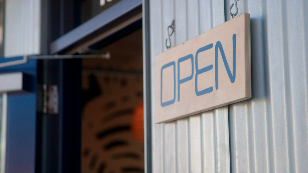 Open sign on a business door