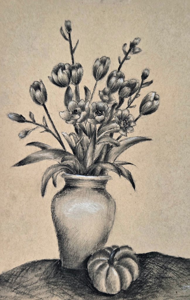 Floral Vase with Pumpkin