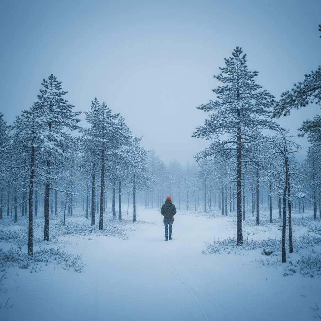 A quiet walk through the Arctic pine forest