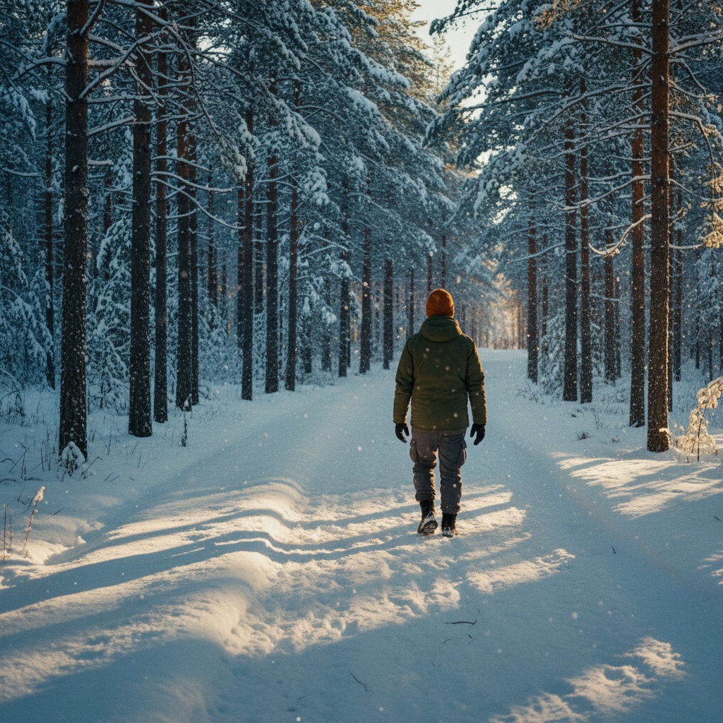 A quiet walk through the Arctic pine forest