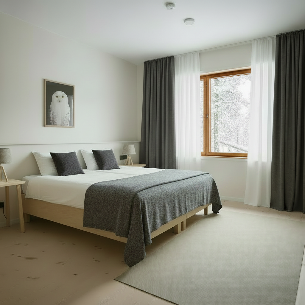 Arctic Alma Meltaus, Pöllö, double bed - ROOM accommodation at Arctic Alma, Finnish Lapland