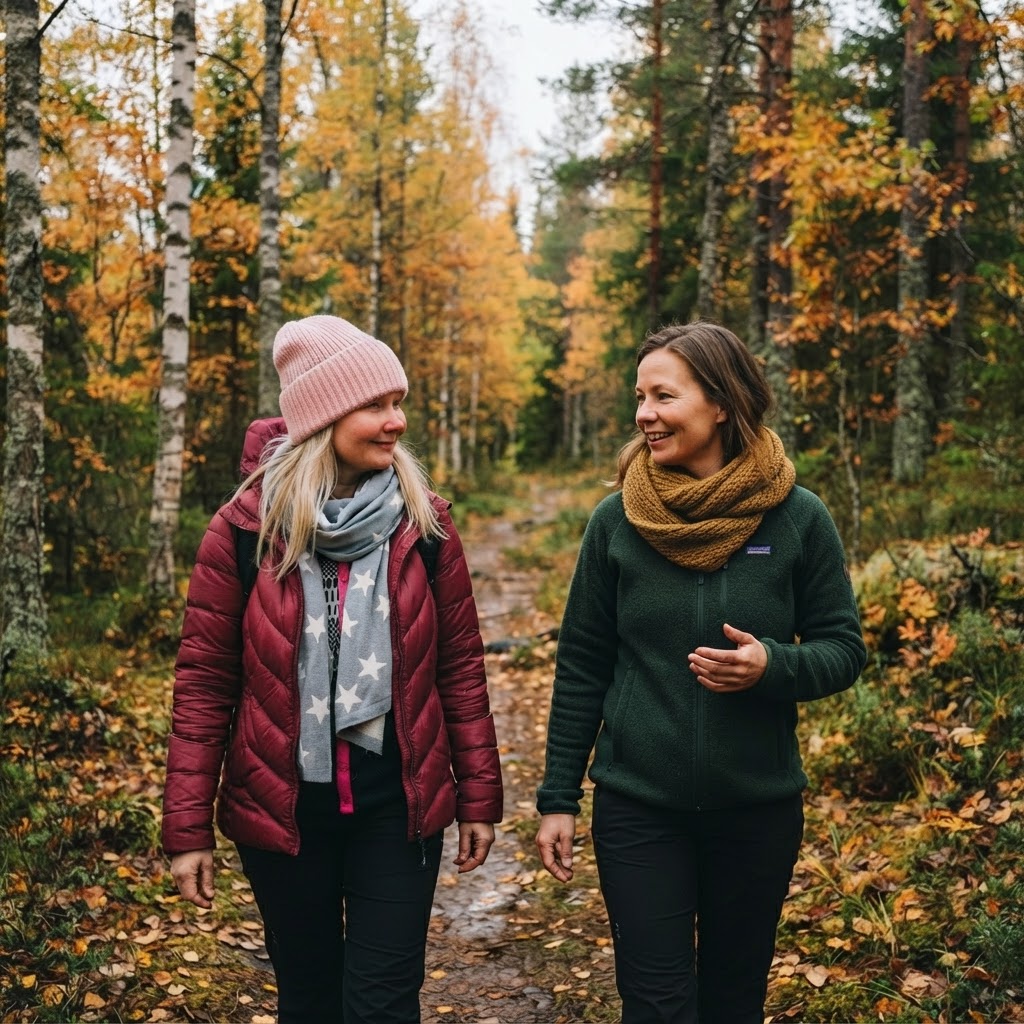 Coaching walk in the autumn forest