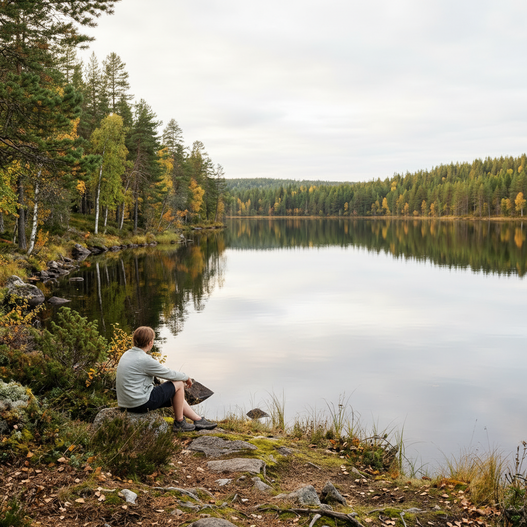 People relaxing on a Lapland lakeshore in summer