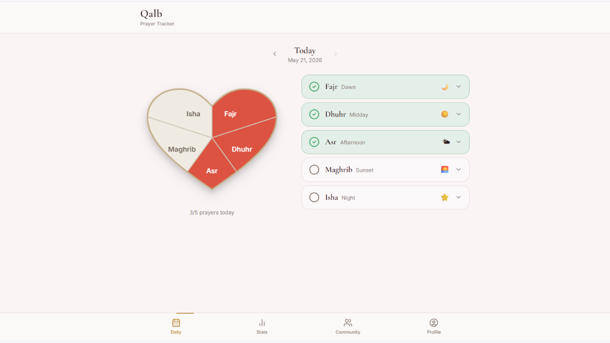 Qalb Prayer Tracker template preview