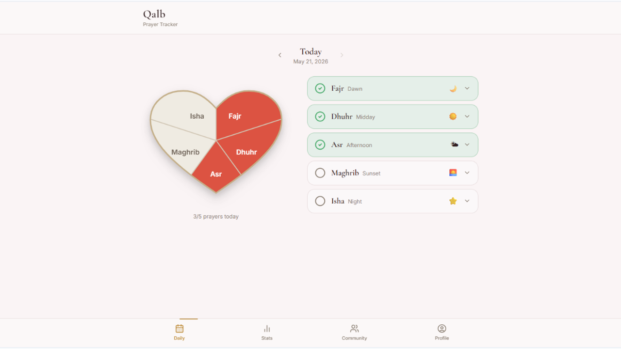 Qalb Prayer Tracker template preview