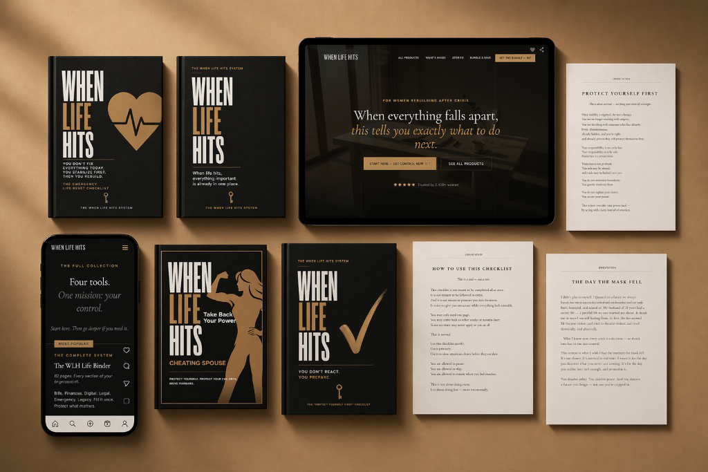 Complete system contents laid out — workbooks, checklists, and planners
