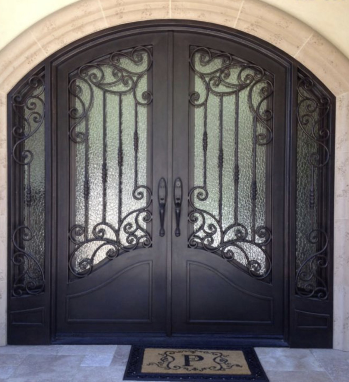 Arched Double Iron Door with Circle Cutout Panels