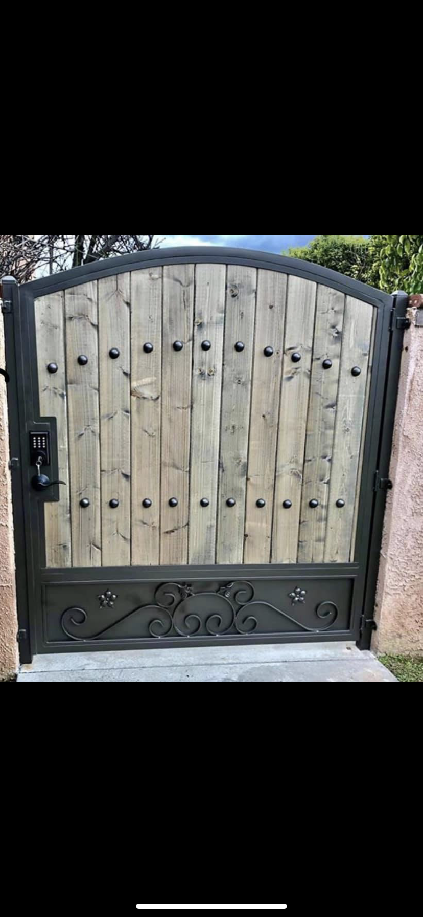 Wood & Iron Gate with Scrollwork Crest