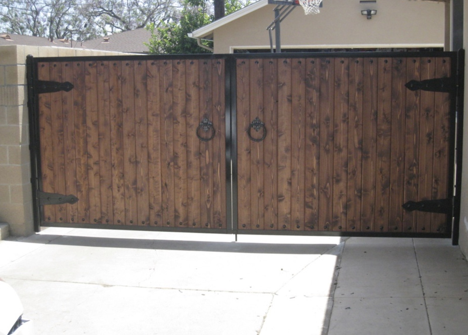 Rustic Wood & Iron Side Gate with Scrollwork