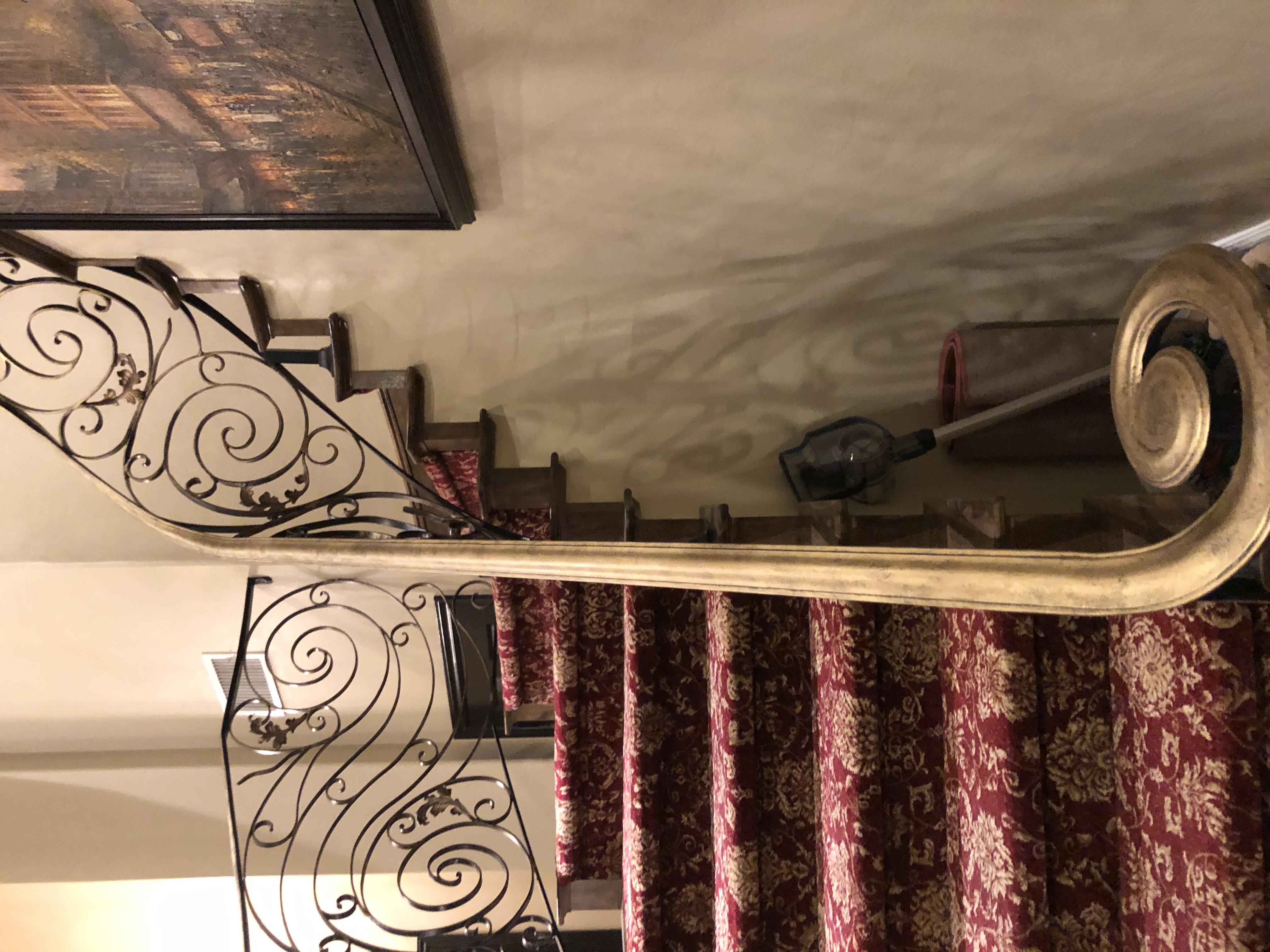 Scrollwork Stair Railing with Brass Newel Post