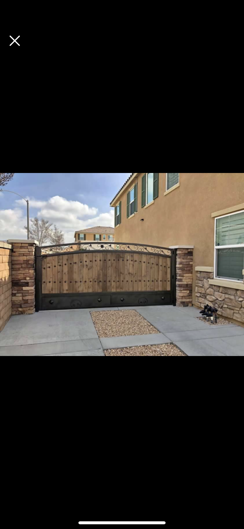 Arched Wood & Iron Gate with Grille Windows
