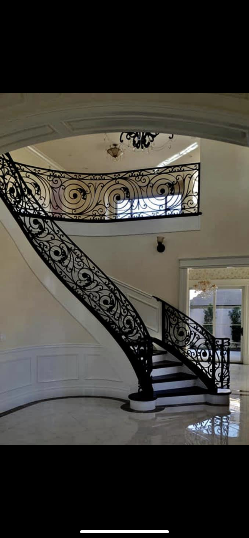 Ornate Double-Curved Scrollwork Staircase Railing