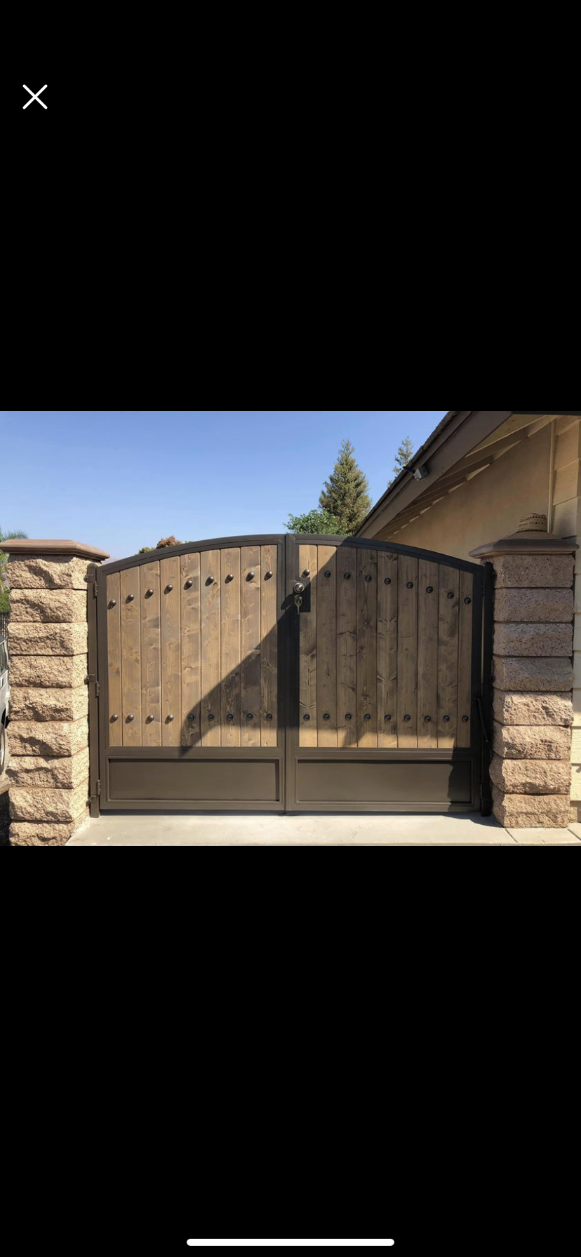 Arched Wood & Iron Double Driveway Gate