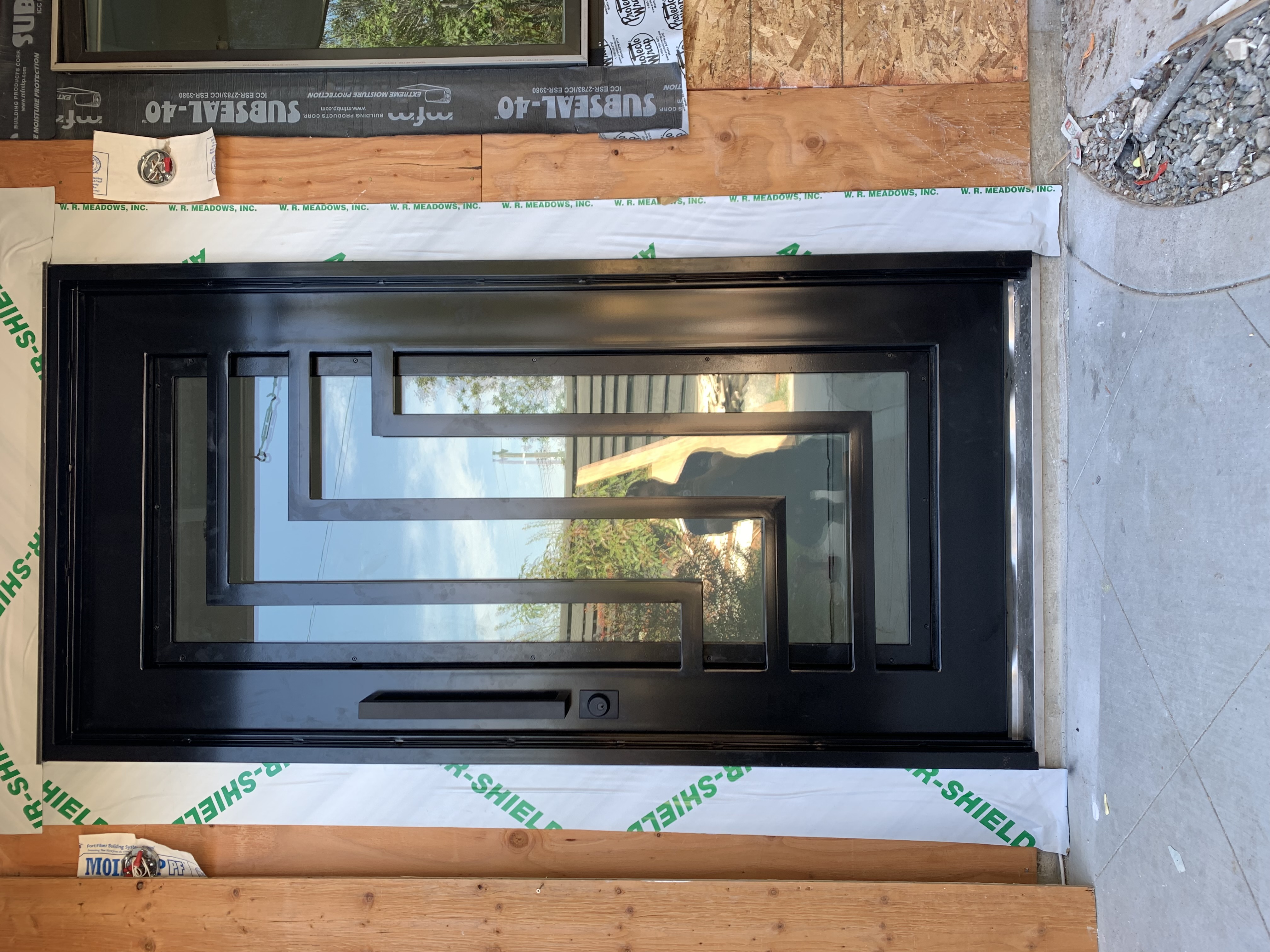 Modern Single Iron Door with Rectangular Glass Panels