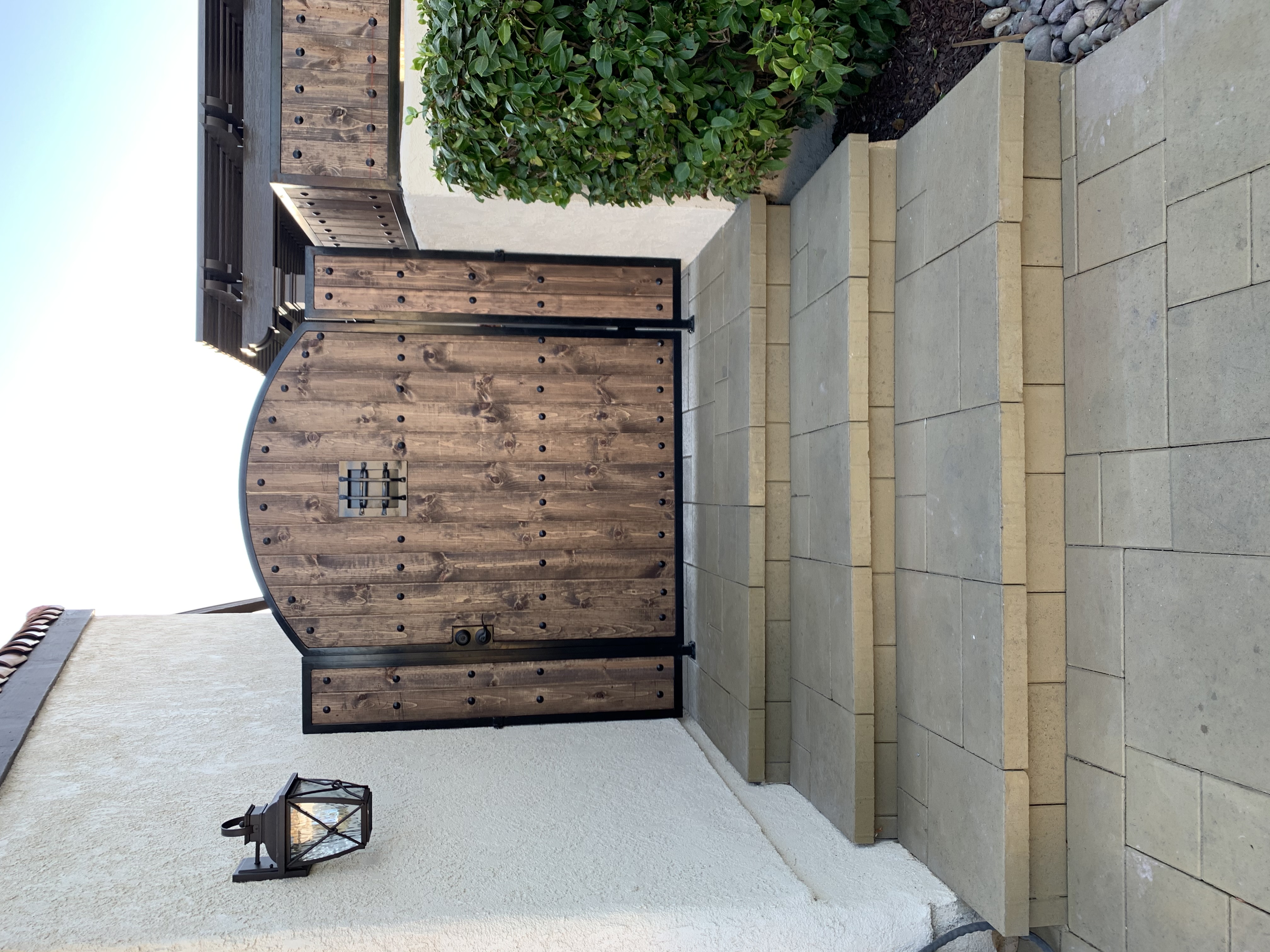 Arched Wood & Iron Double Gate with Peephole