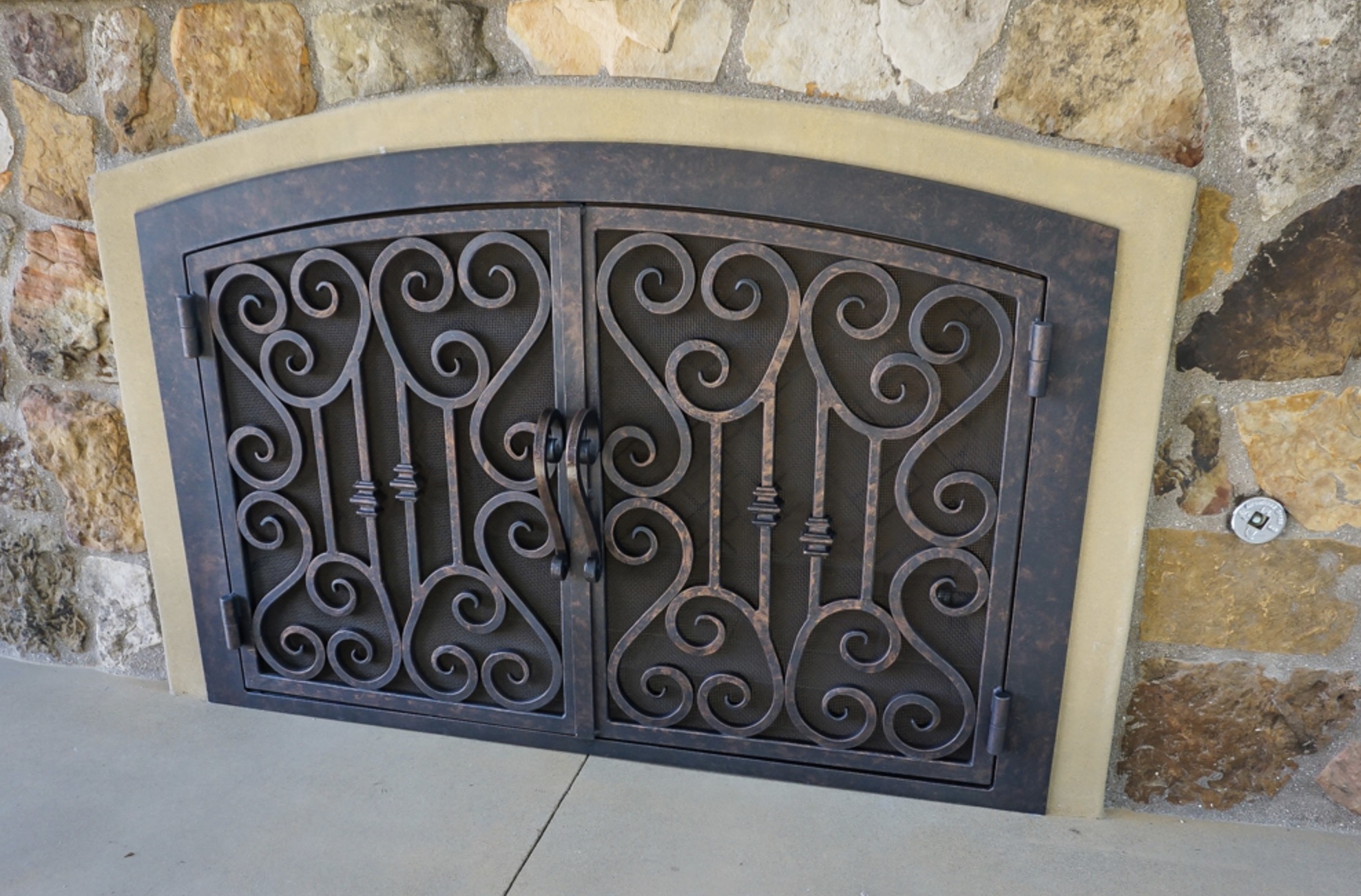 Iron Fireplace Door with Heart & Arch Design