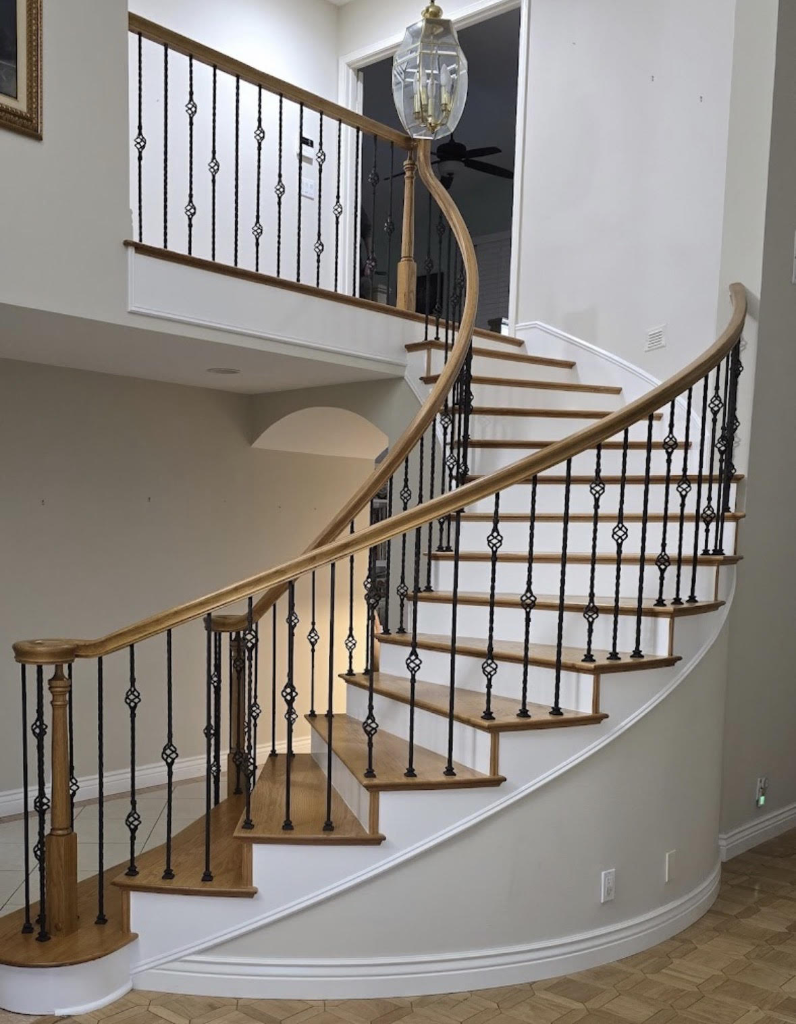 Curved Oak & Iron Basket Staircase
