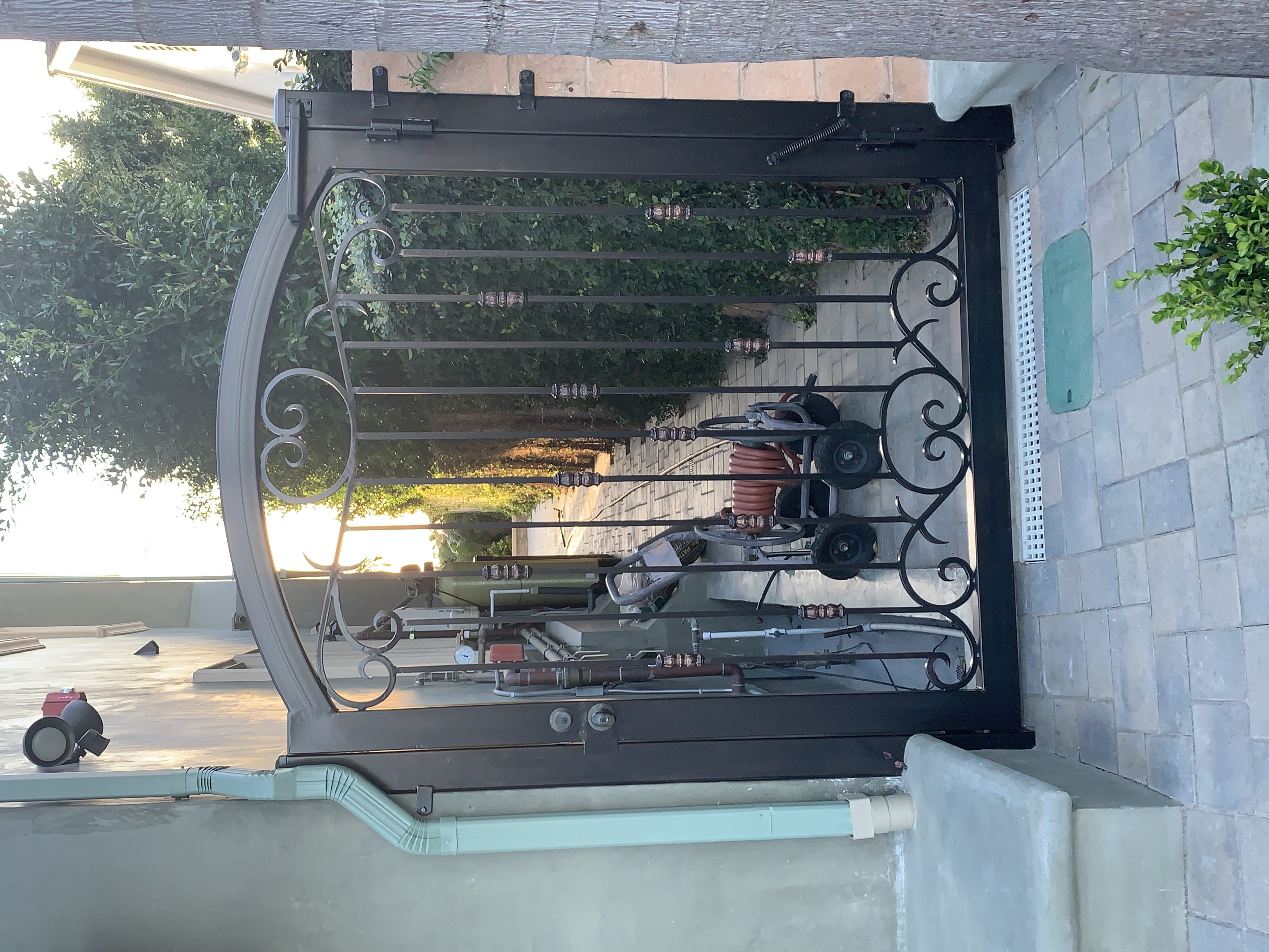 Arched Glass Panel Iron Entry Gate