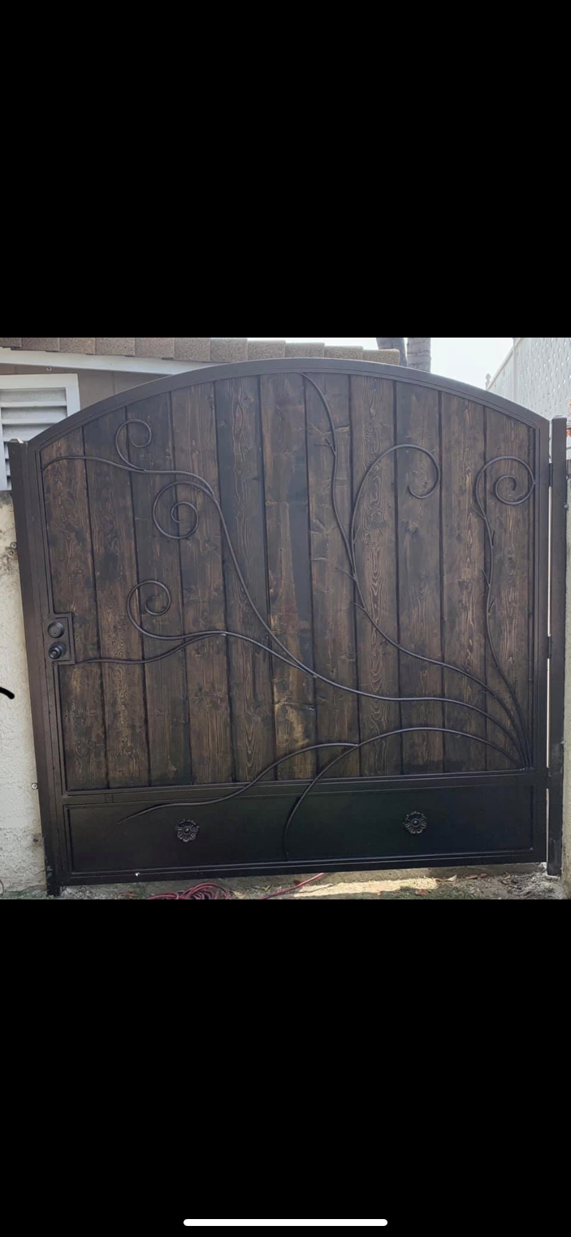 Wood & Iron Gate with Arched Scrollwork