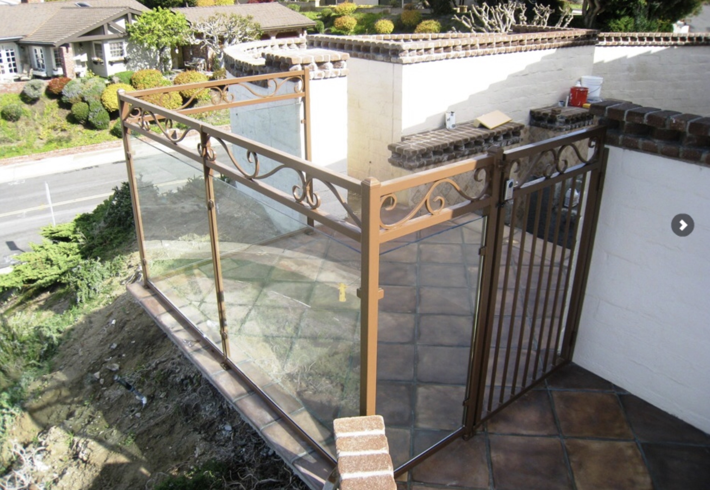 Bronze Glass & Iron Patio Railing with Gate