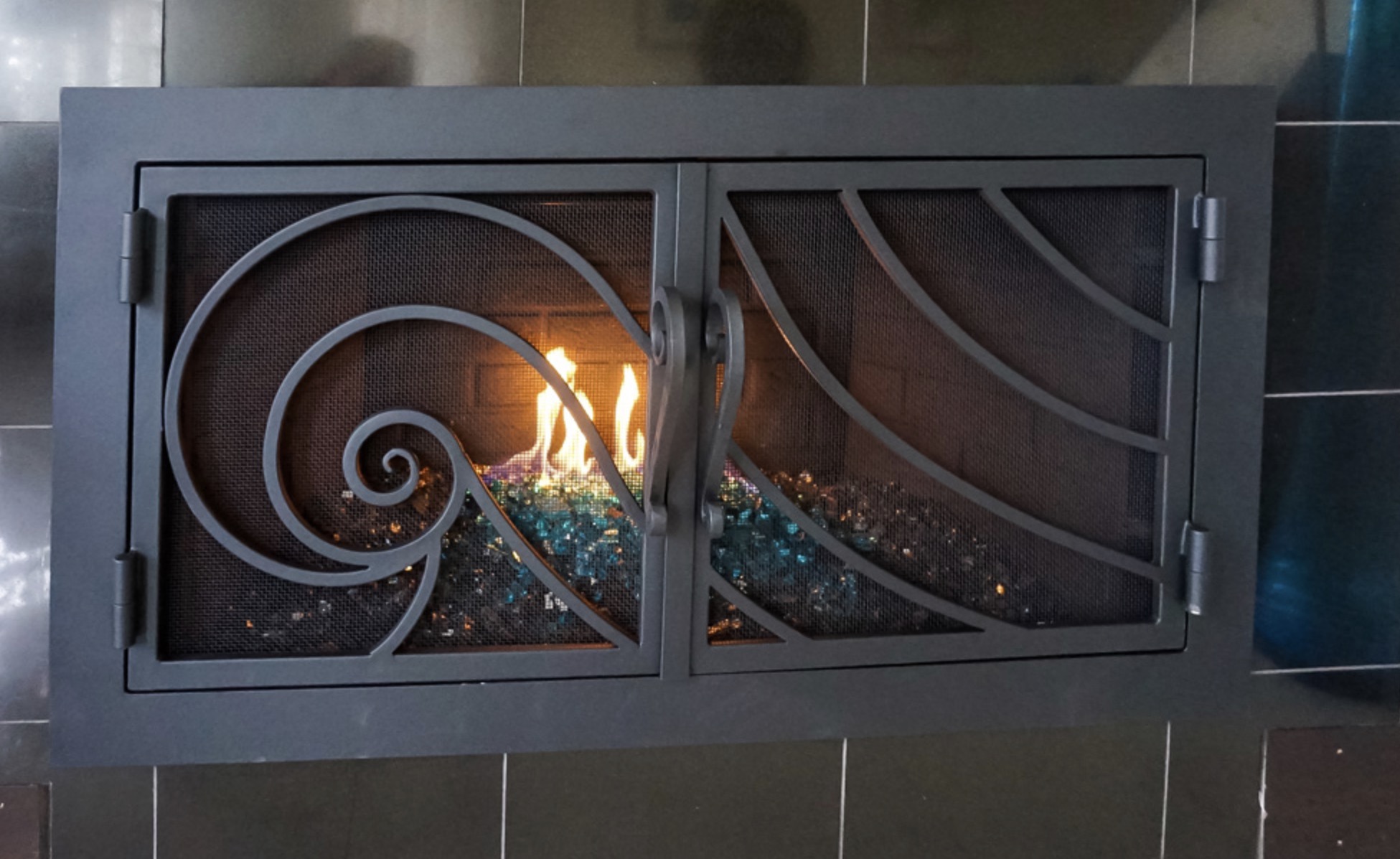 Arched Scrollwork Fireplace Door