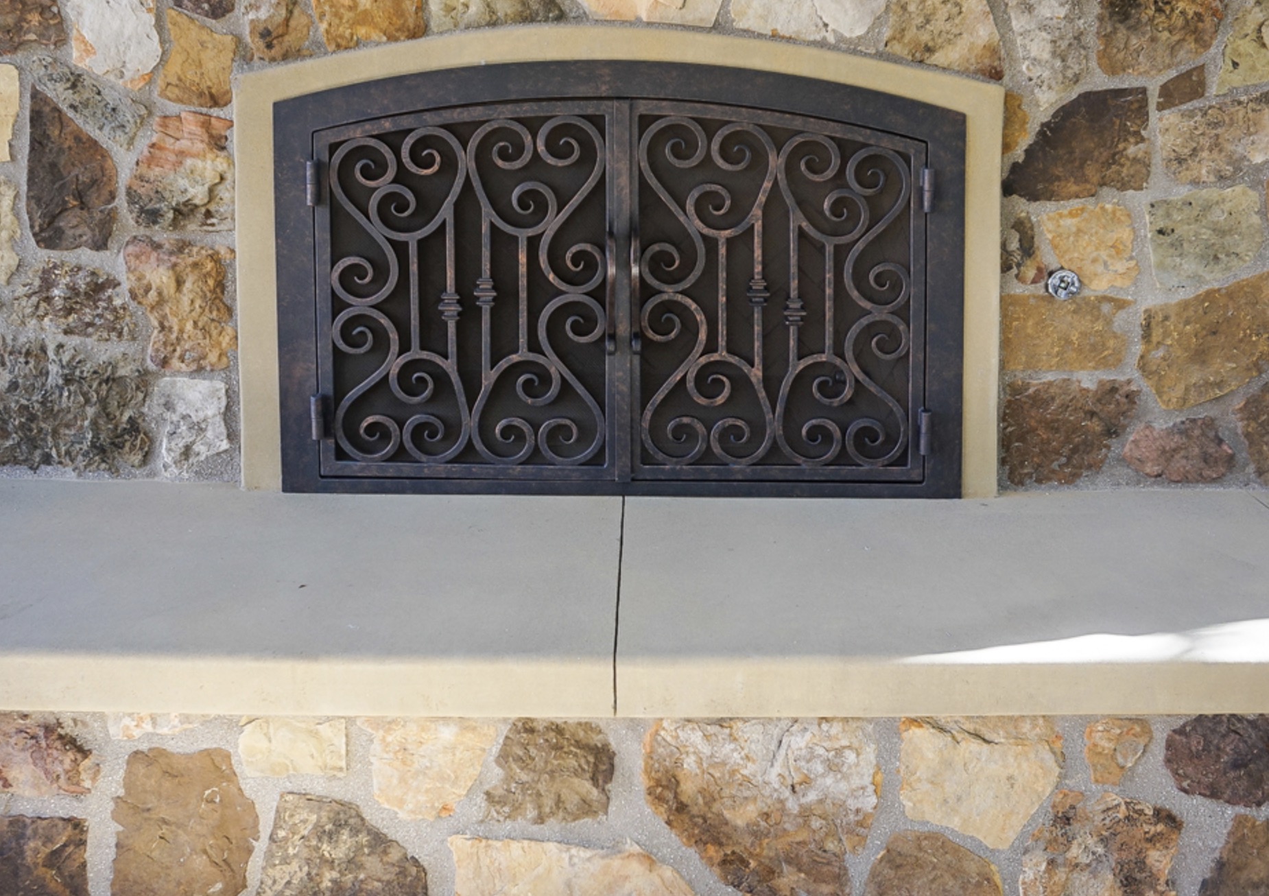 Ornate Iron Fireplace Screen Door