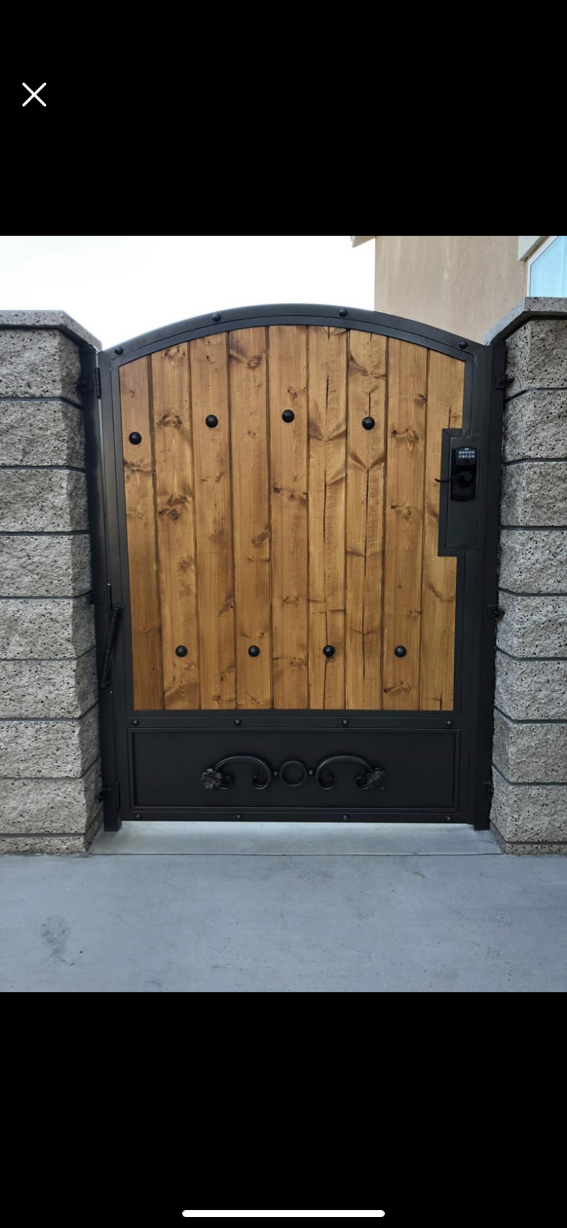 Arched Wood & Iron Entry Gate with Keypad