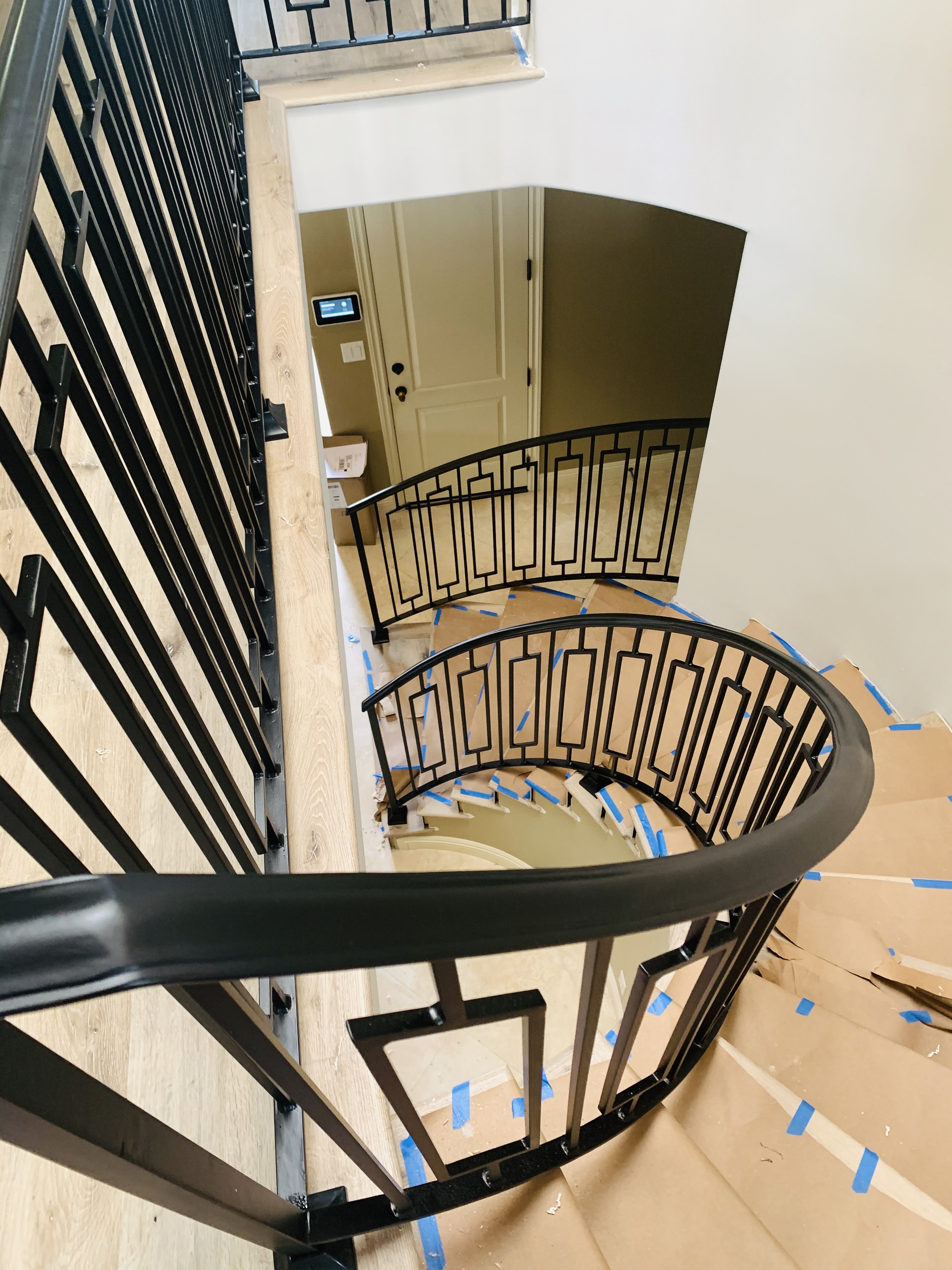 Art Deco Rectangle Panel Curved Staircase Railing