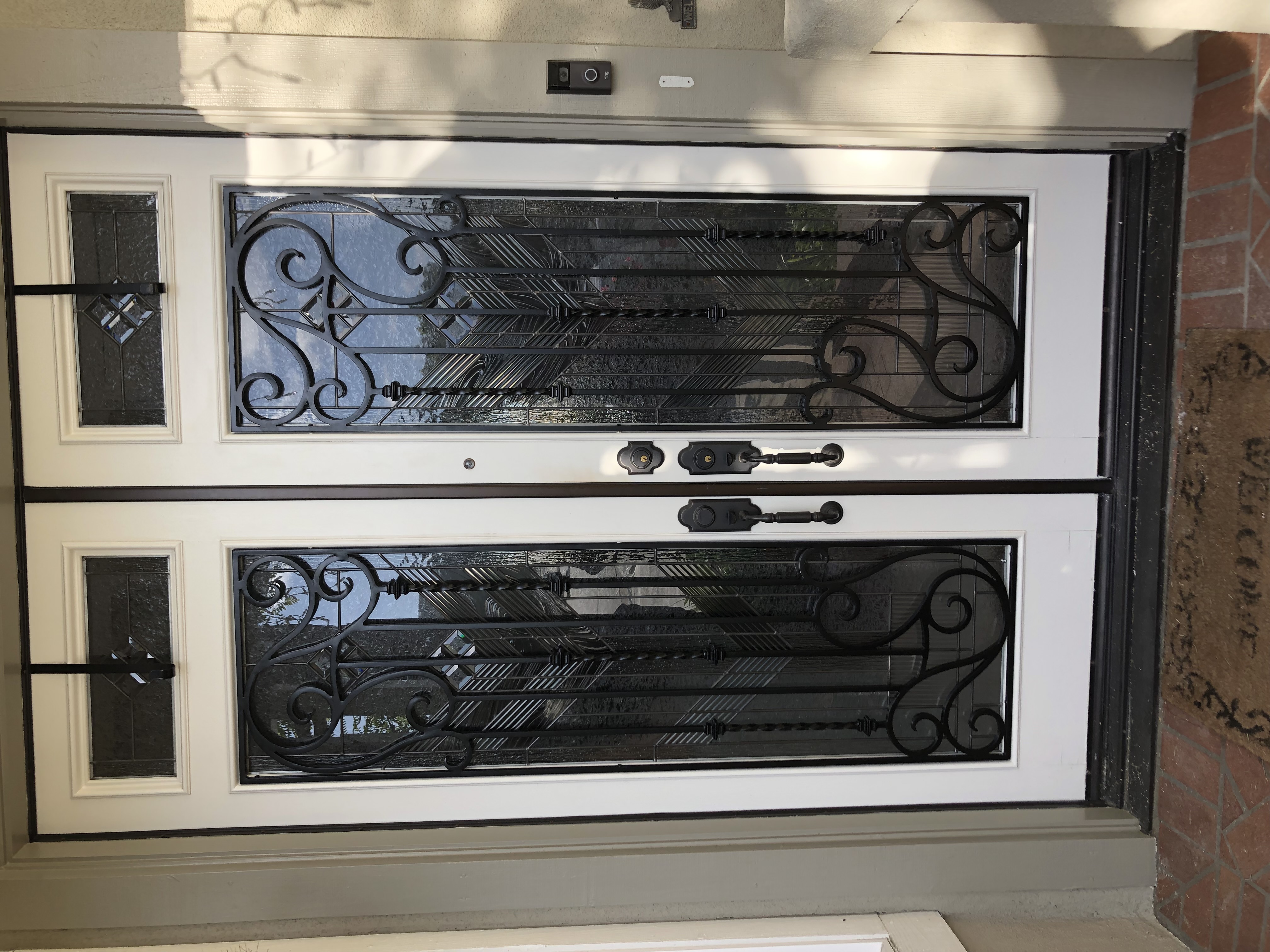 Double Iron Door with Art Deco Glass Panels