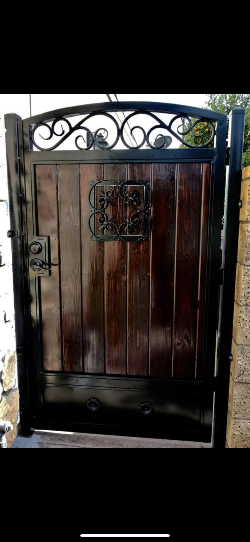 Wood & Iron Gate with Scrollwork Panel