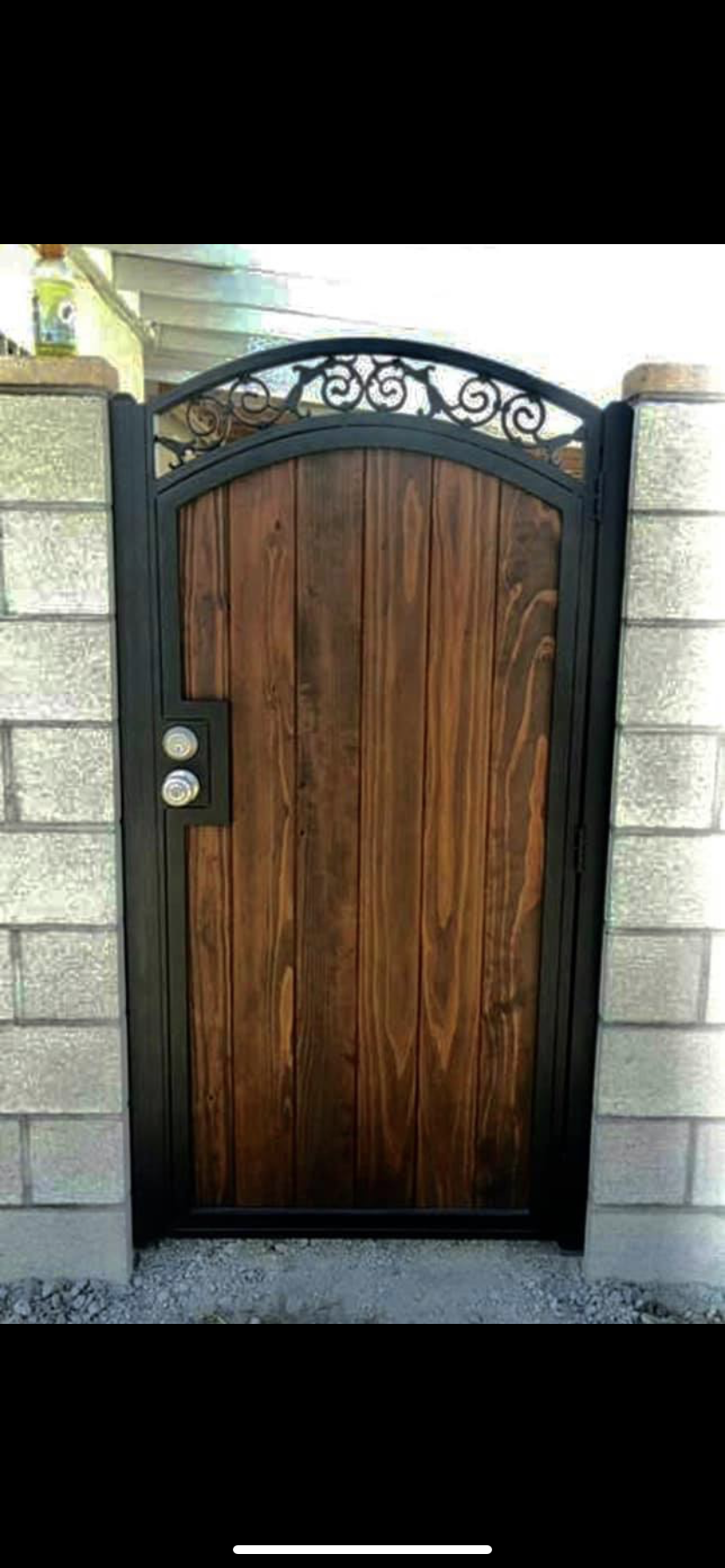 Wood & Iron Gate with Scrollwork Medallion
