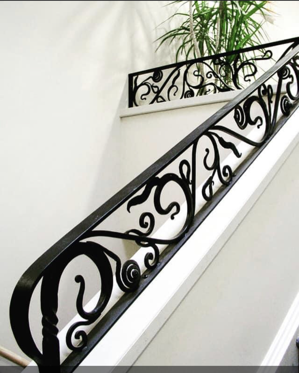 Art Nouveau Scrollwork Iron Stair Railing