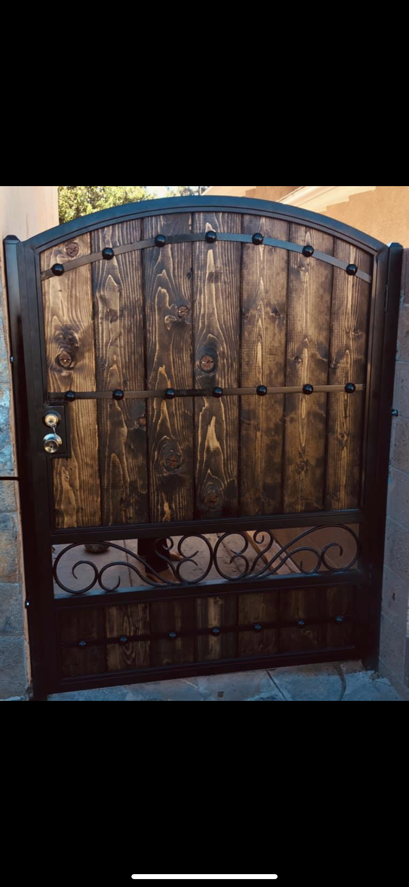 Wood & Iron Gate with Scrollwork Accent