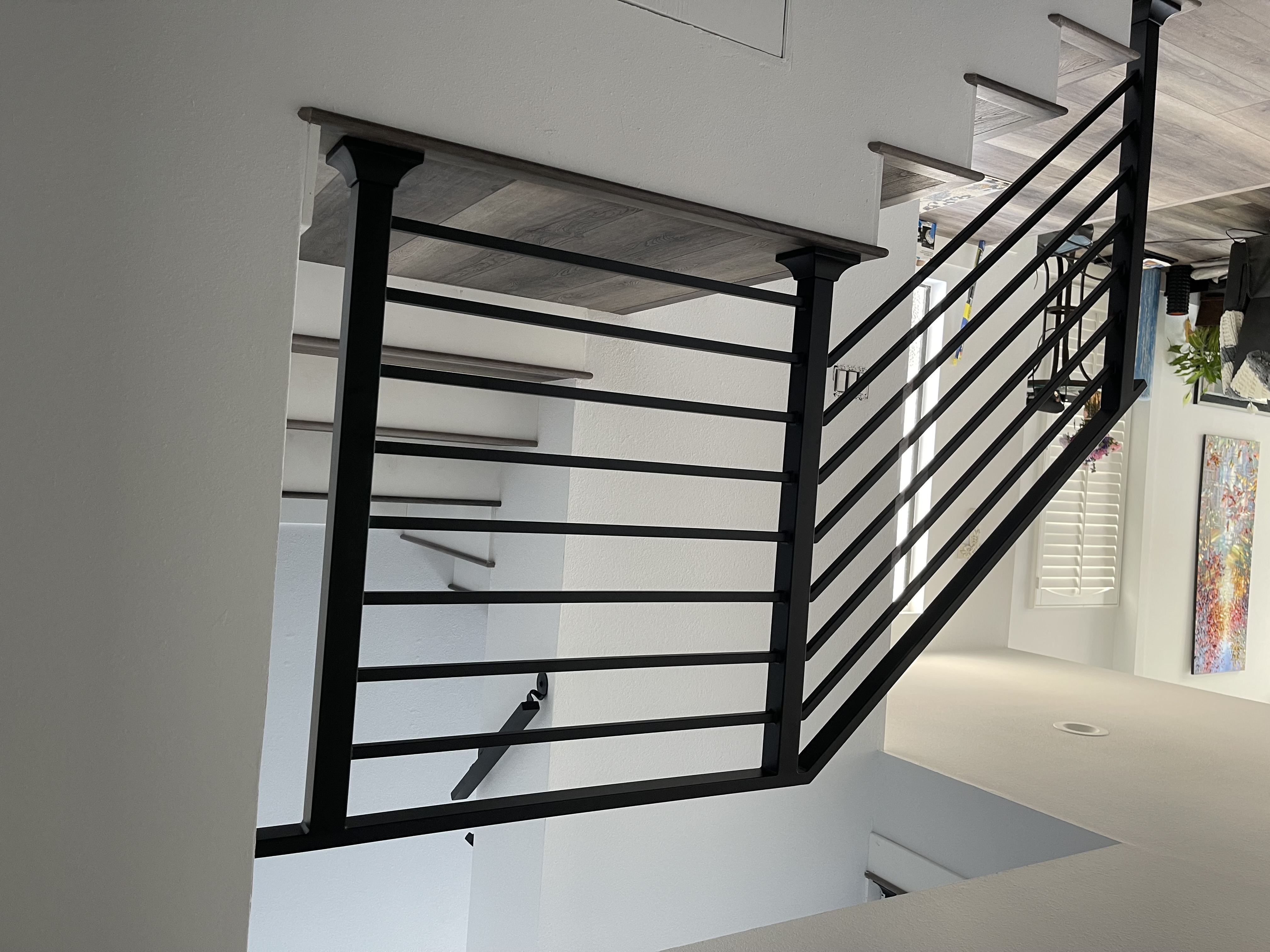Art Deco Nested Rectangle Stair Railing with Gold Handrail