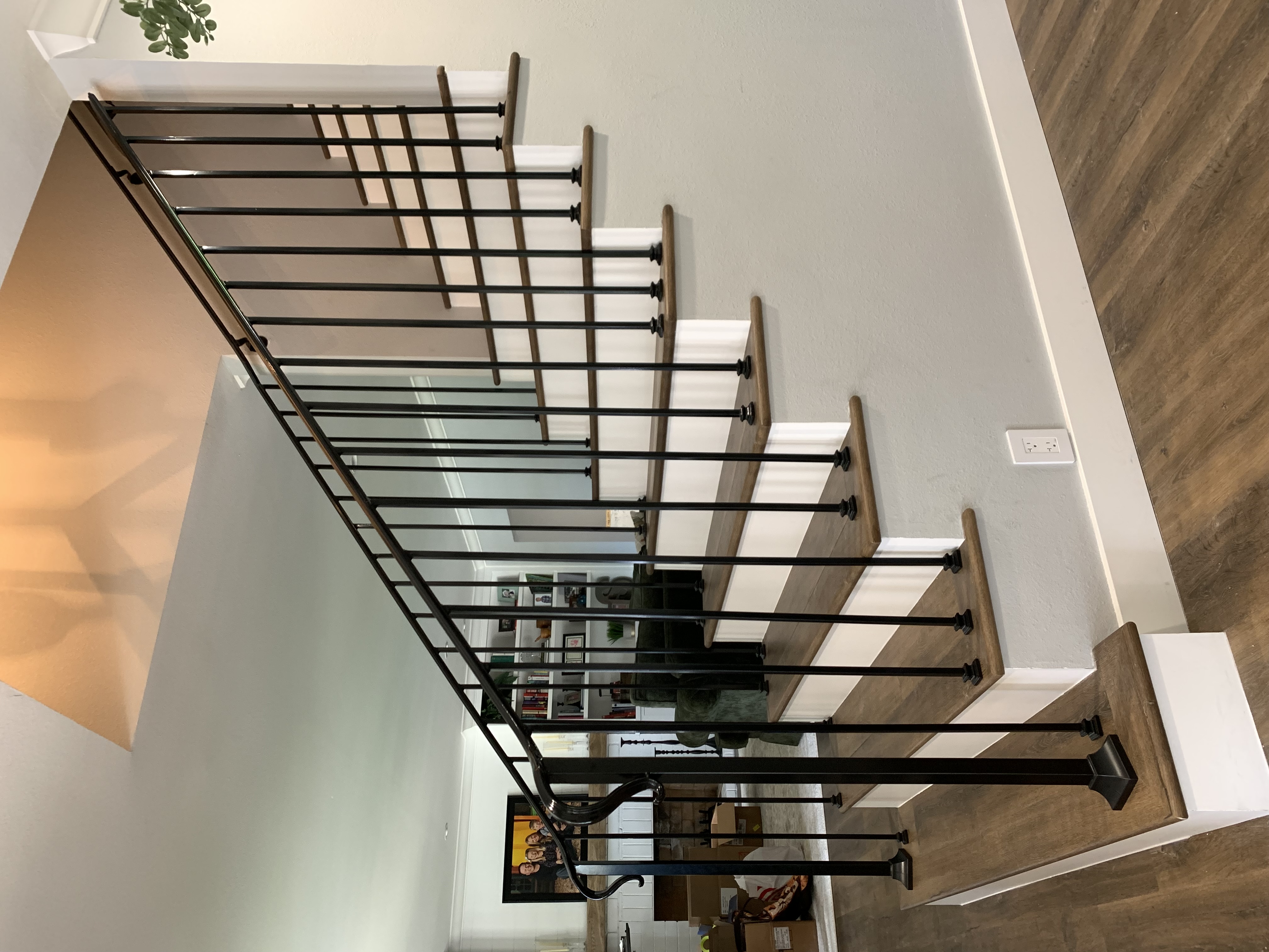 Modern Iron Stair Railing with Wood Handrail