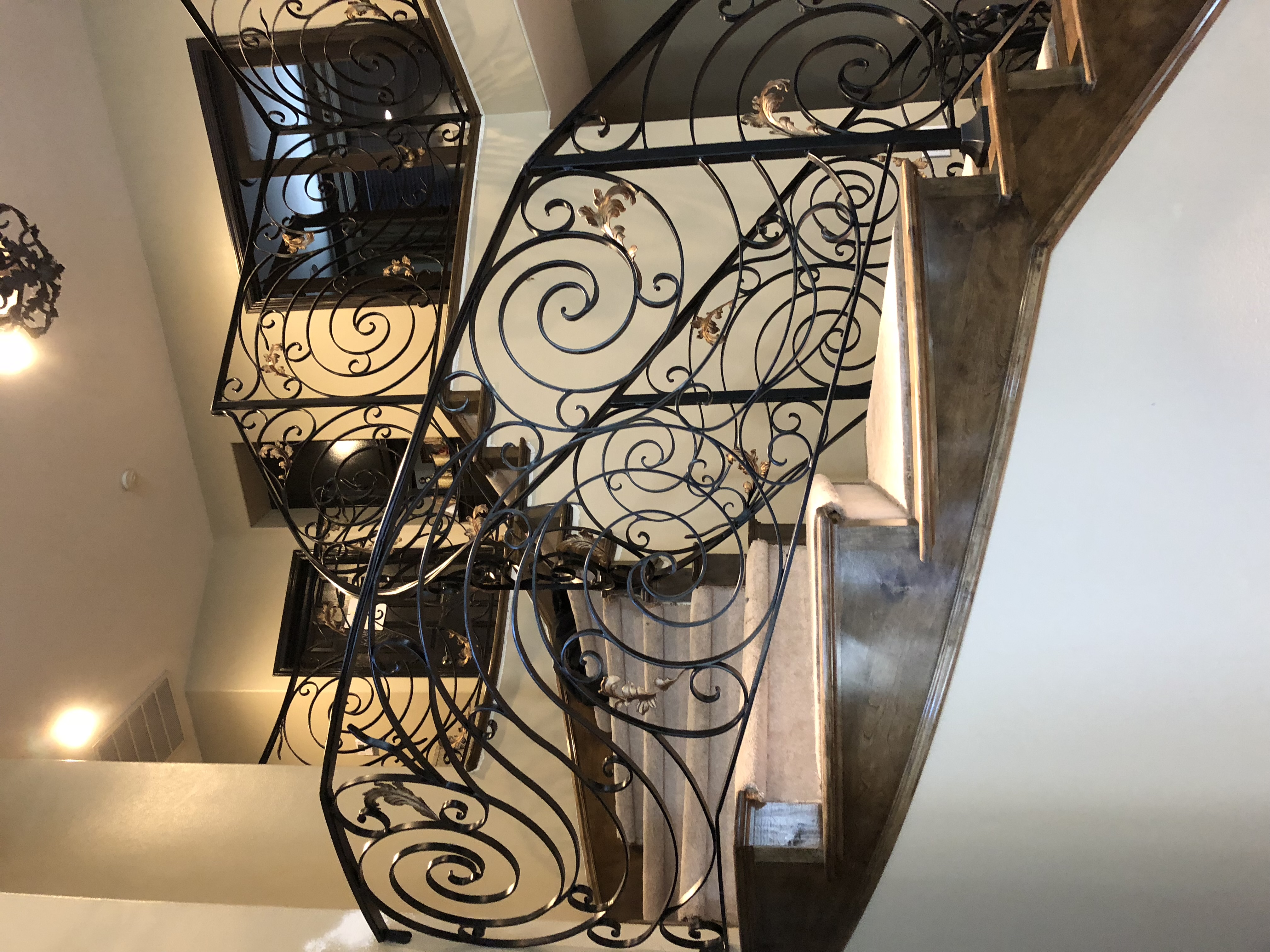 S-Scroll Stair Railing with Gold Accents