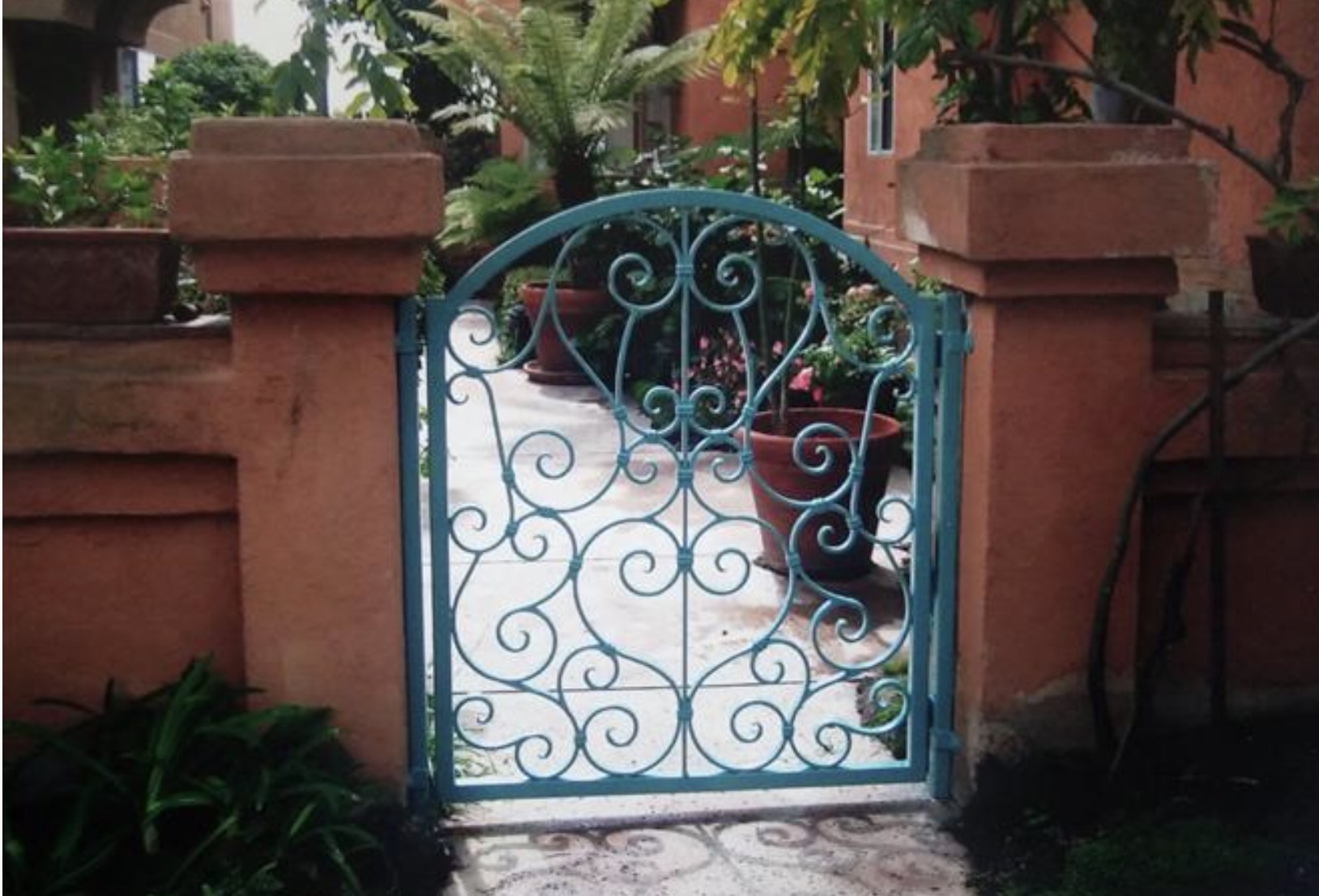 Arched Blue Powder-Coat Garden Gate